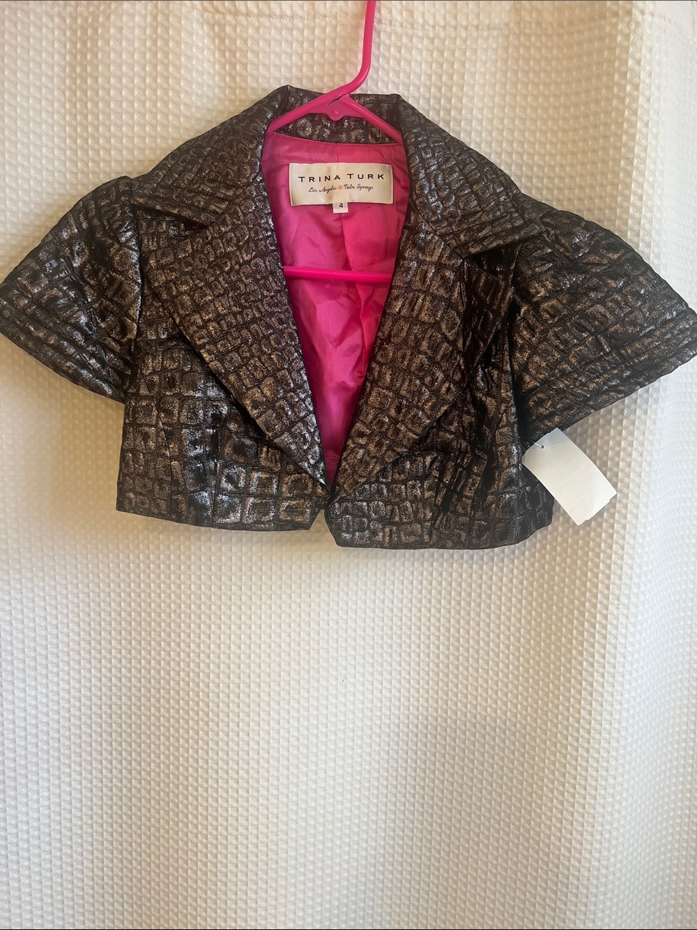 Trina Turk Metallic Black Cropped Blazer with Hot Pink Lining-626-023